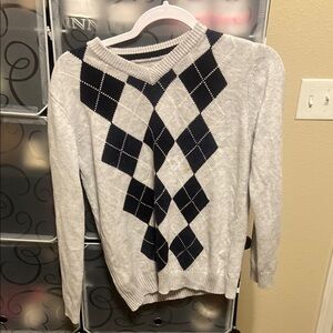 Gray Argyle V-Neck Sweater